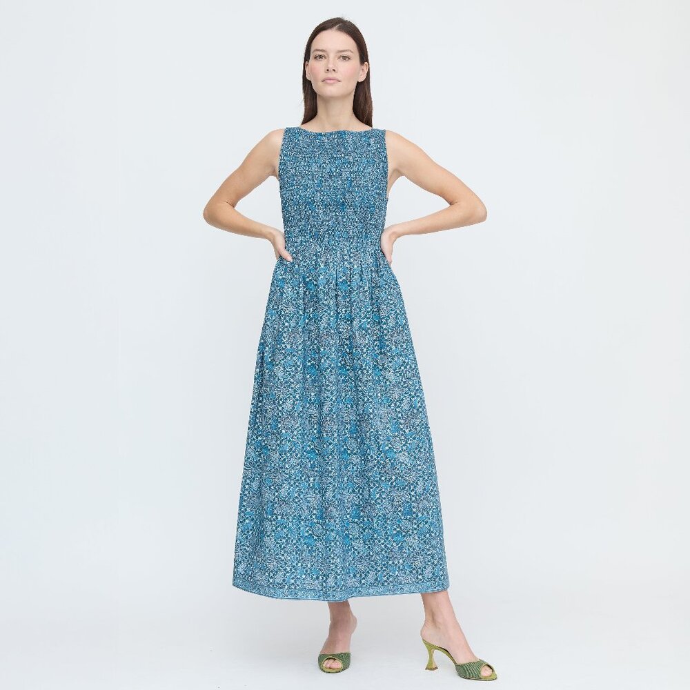 Hill House Home The Cosima Nap Dress - Navy Calico Trellis Size XL